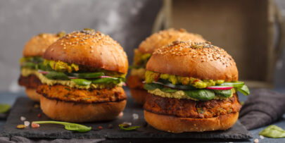 Try these vegan and vegetarian burger recipe made with chickpeas and sweet potatoes.