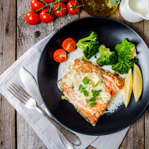 Salmon with Basil Cream Sauce