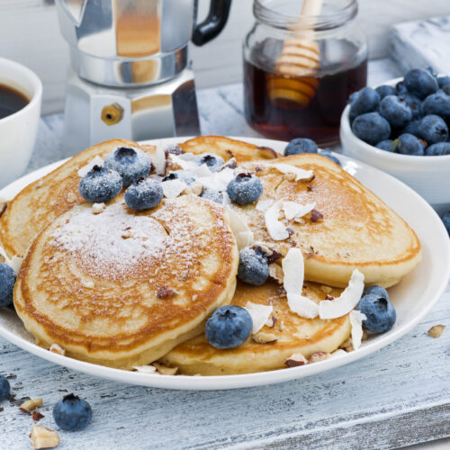 Coconut blueberry pancakes